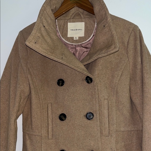 Nordstrom NWOTs Thread & Supply Camel High Collar Pea Coat Size Medium - Picture 13 of 16